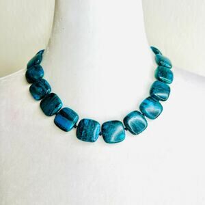 Chrysocolla Polished Square Beaded Necklace Blue Green